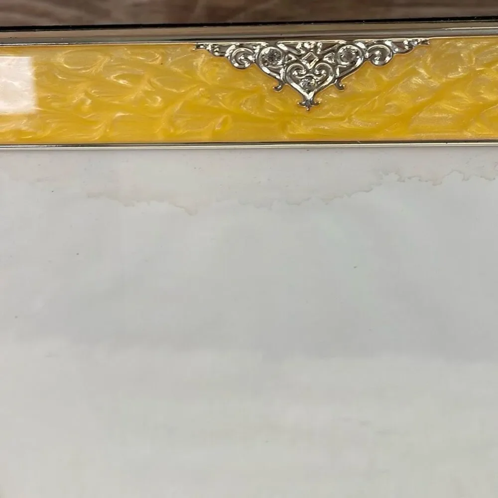 BETTER HOMES & GARDEN Photo Frame Yellow Pearl Enamel Silvertone Decorative Trim